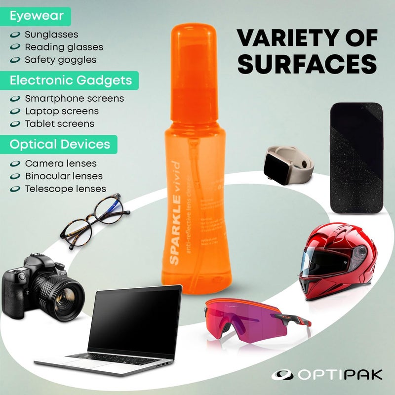 OPTIPAK Sparkle Vivid Anti-Reflective Safe Lens Cleaner Spray Kit - (2) 2oz Glasses Cleaner Spray & (2) Microfiber Cloth for Eyeglasses, Sunglasses, Lenses, Screens and Camera Cleaning Kit (4 Piece Set) - Image 5